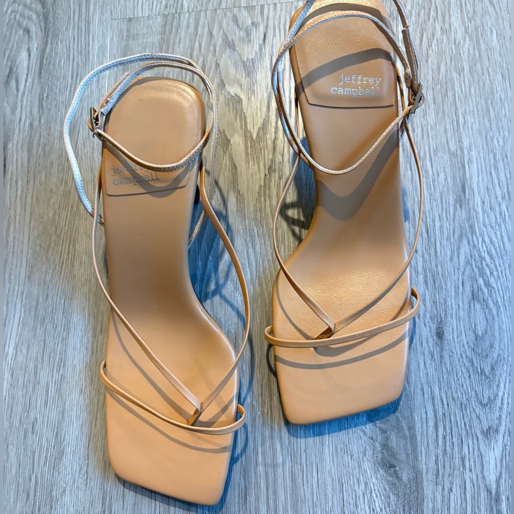 Jeffrey Campbell 8.5 Nude Tan Strappy Square-Toe Sandals